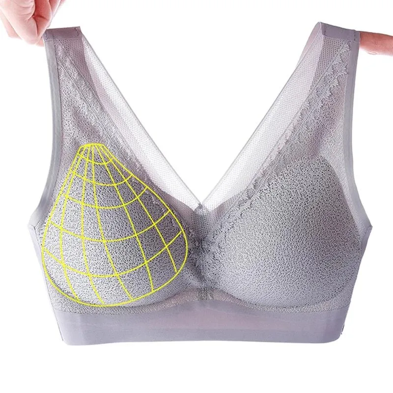 Seamless 5D Wireless Contour Latex Bra Lace Breathable Underwear Top