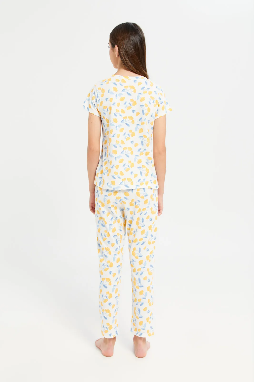 Senior Girls White Floral Pyjama Set (2 Piece)