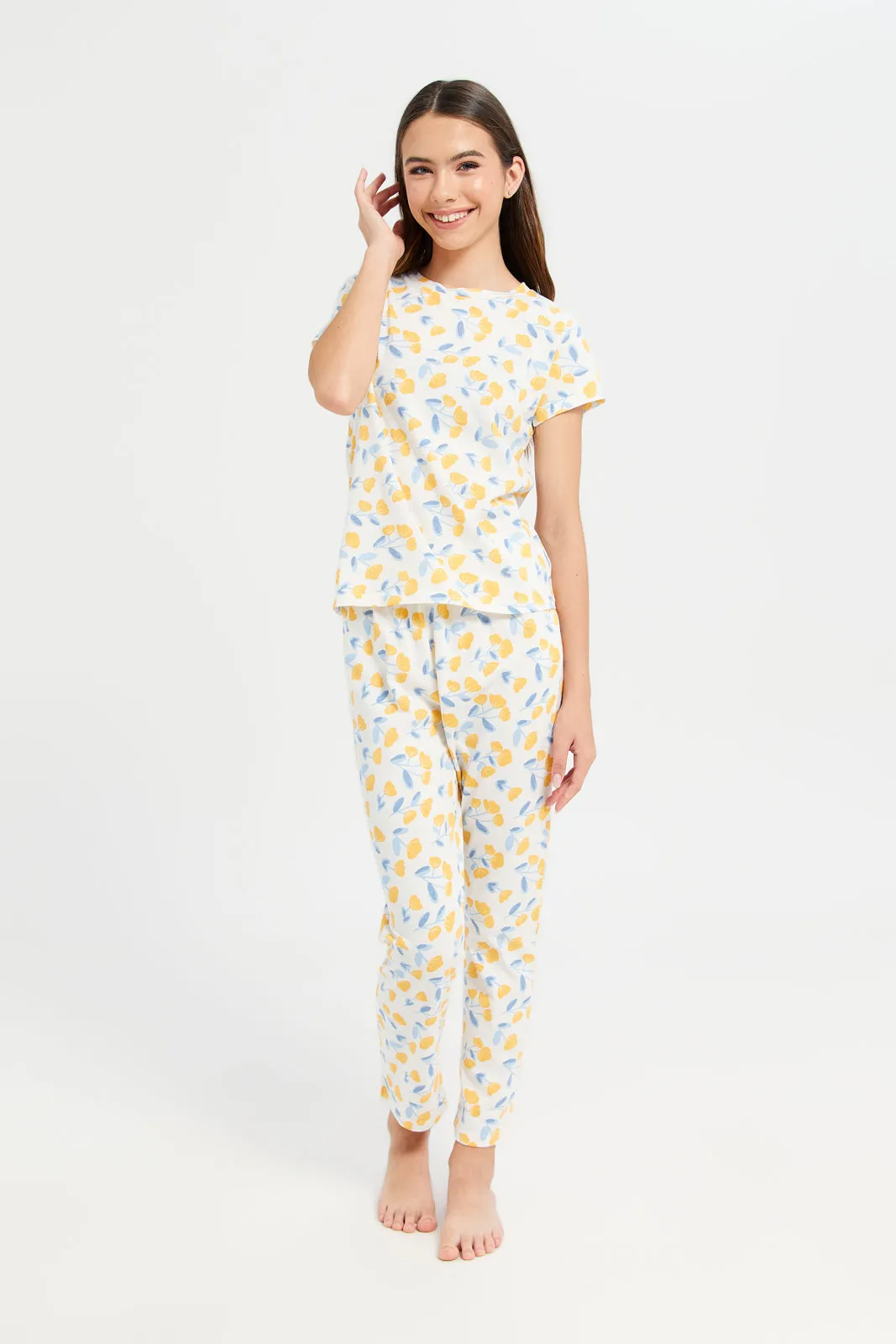 Senior Girls White Floral Pyjama Set (2 Piece)