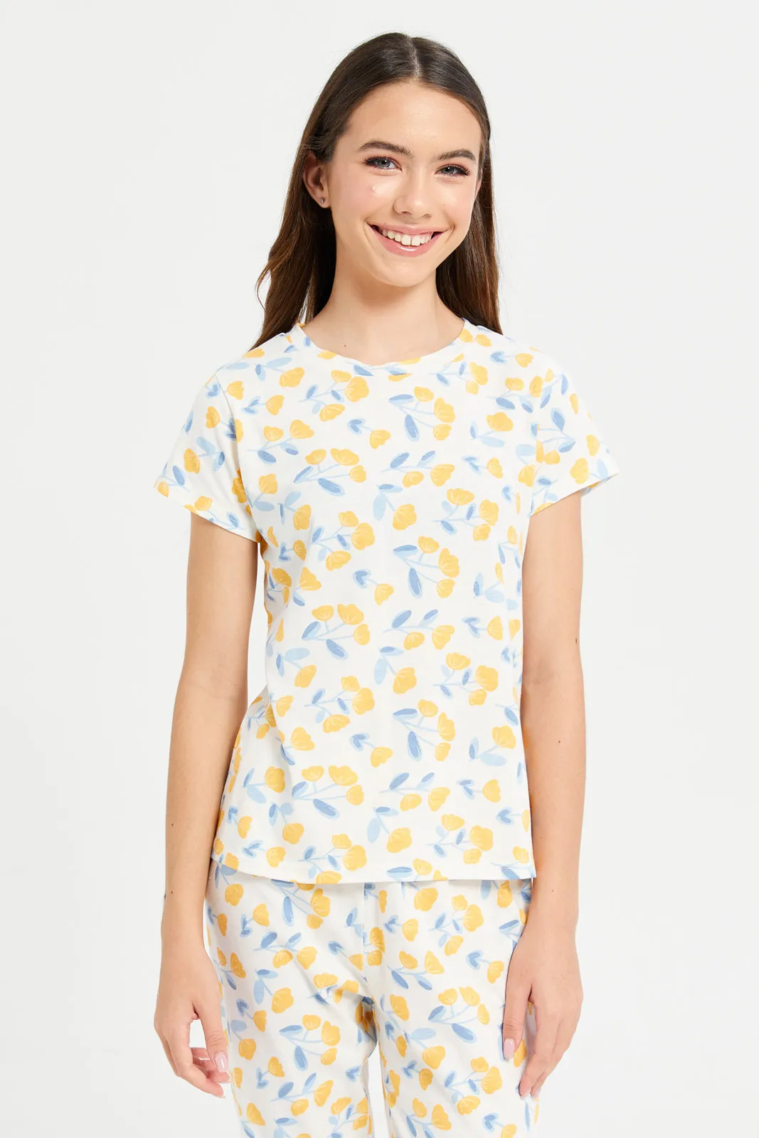 Senior Girls White Floral Pyjama Set (2 Piece)