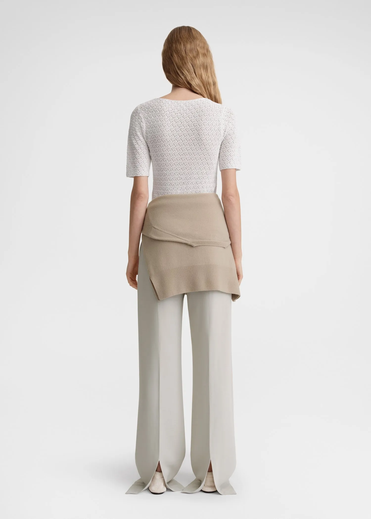 Short-sleeve crochet top off-white