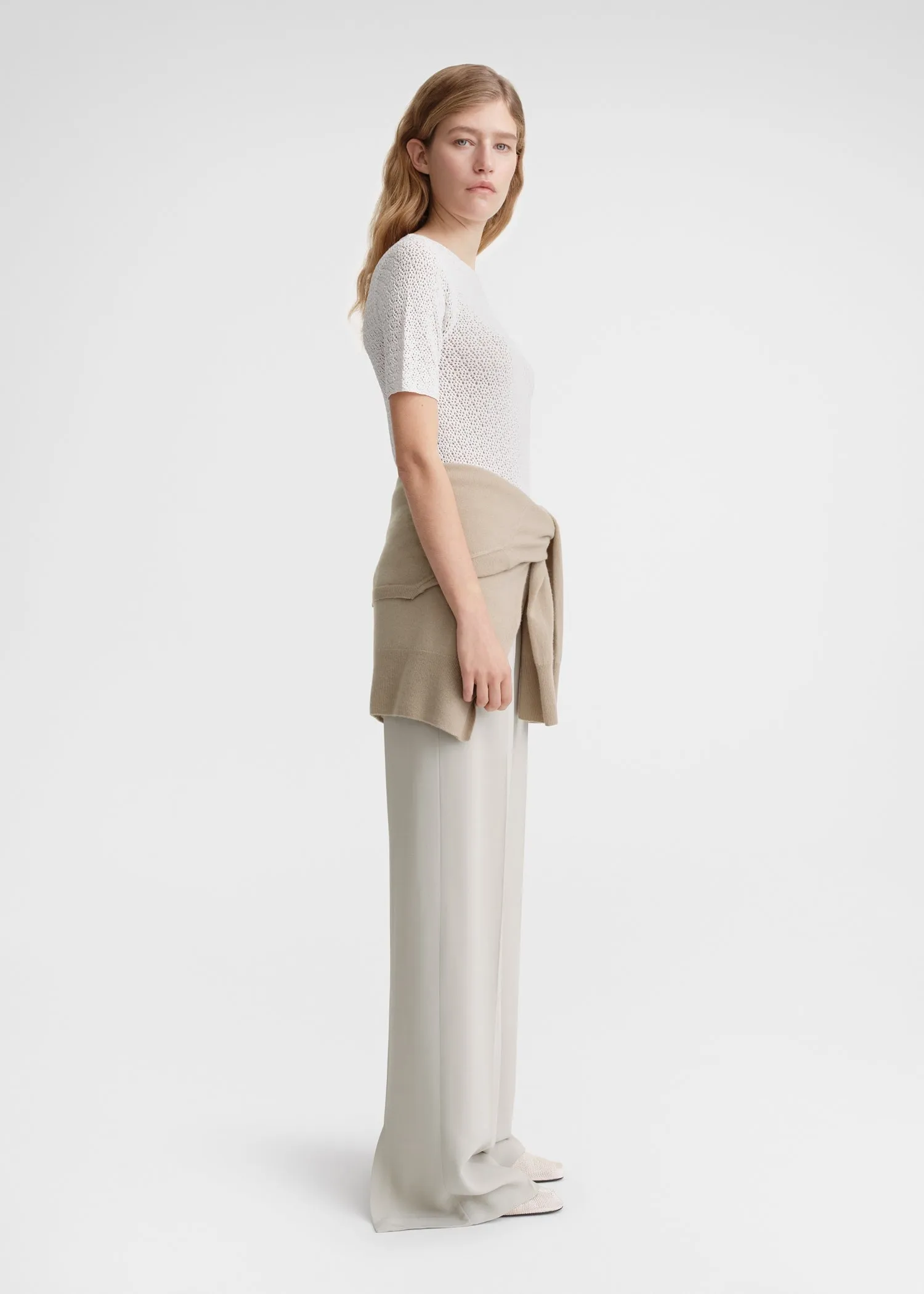 Short-sleeve crochet top off-white