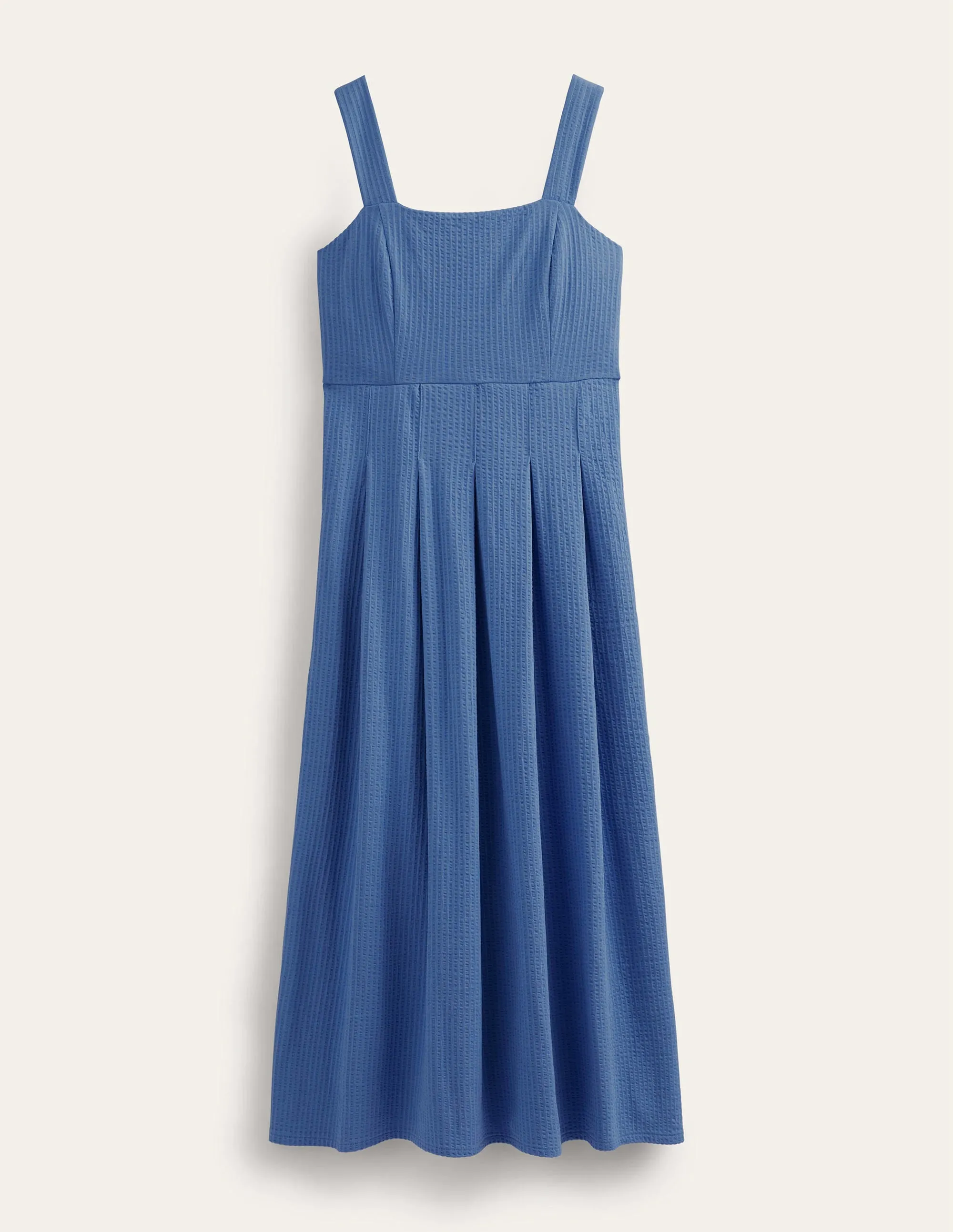 Strappy Seersucker Midi Dress-Porcelain Blue