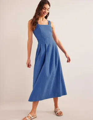 Strappy Seersucker Midi Dress-Porcelain Blue