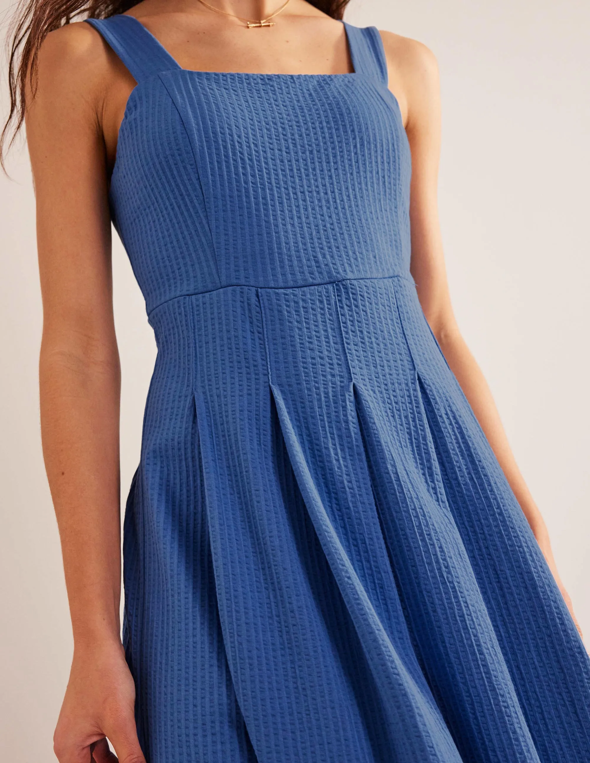 Strappy Seersucker Midi Dress-Porcelain Blue