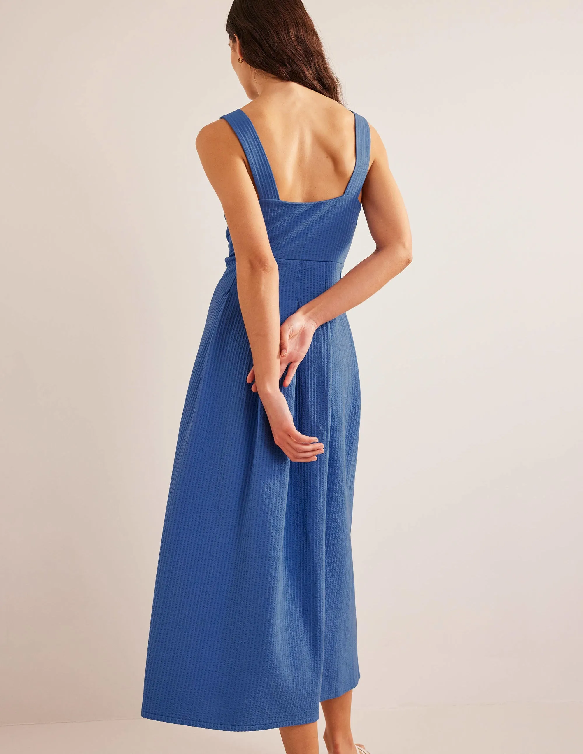 Strappy Seersucker Midi Dress-Porcelain Blue