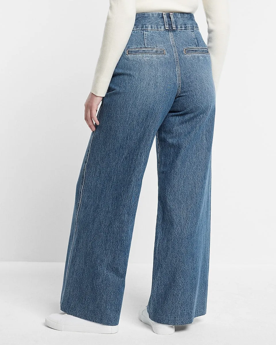Super High Waisted Medium Wash Baggy Wide Leg Jeans in Medium Wash