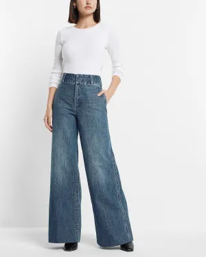Super High Waisted Medium Wash Baggy Wide Leg Jeans in Medium Wash