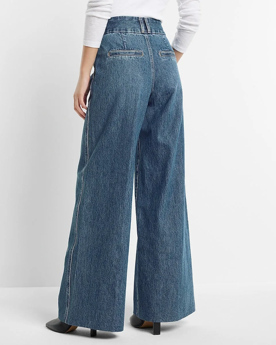 Super High Waisted Medium Wash Baggy Wide Leg Jeans in Medium Wash