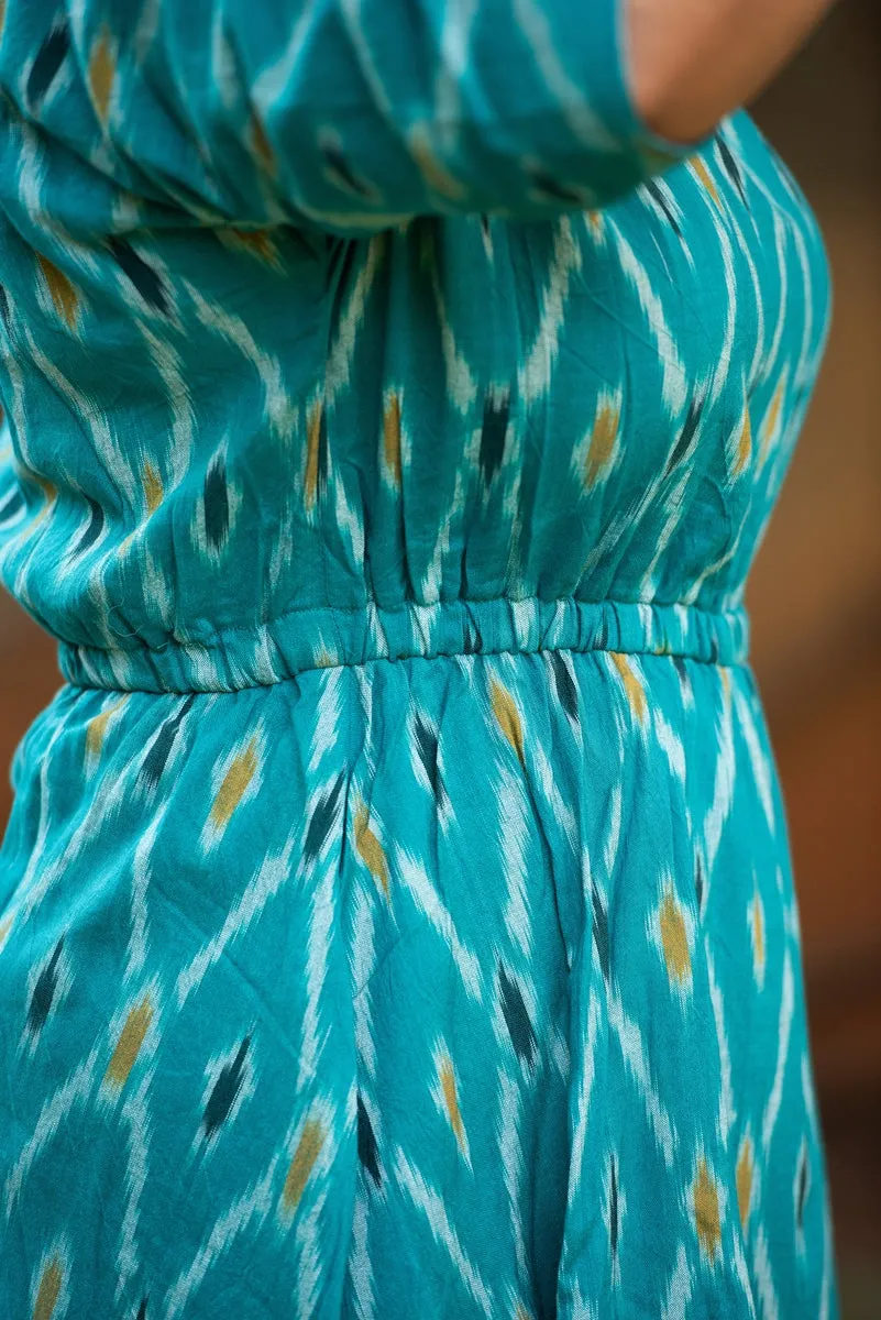 Teal Handwoven Ikat Cotton A Line Dress