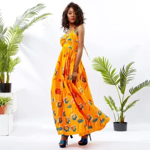 Traditional African Dashiki  Kitenge  Kanga Wax Print Halter Long Summer Dress