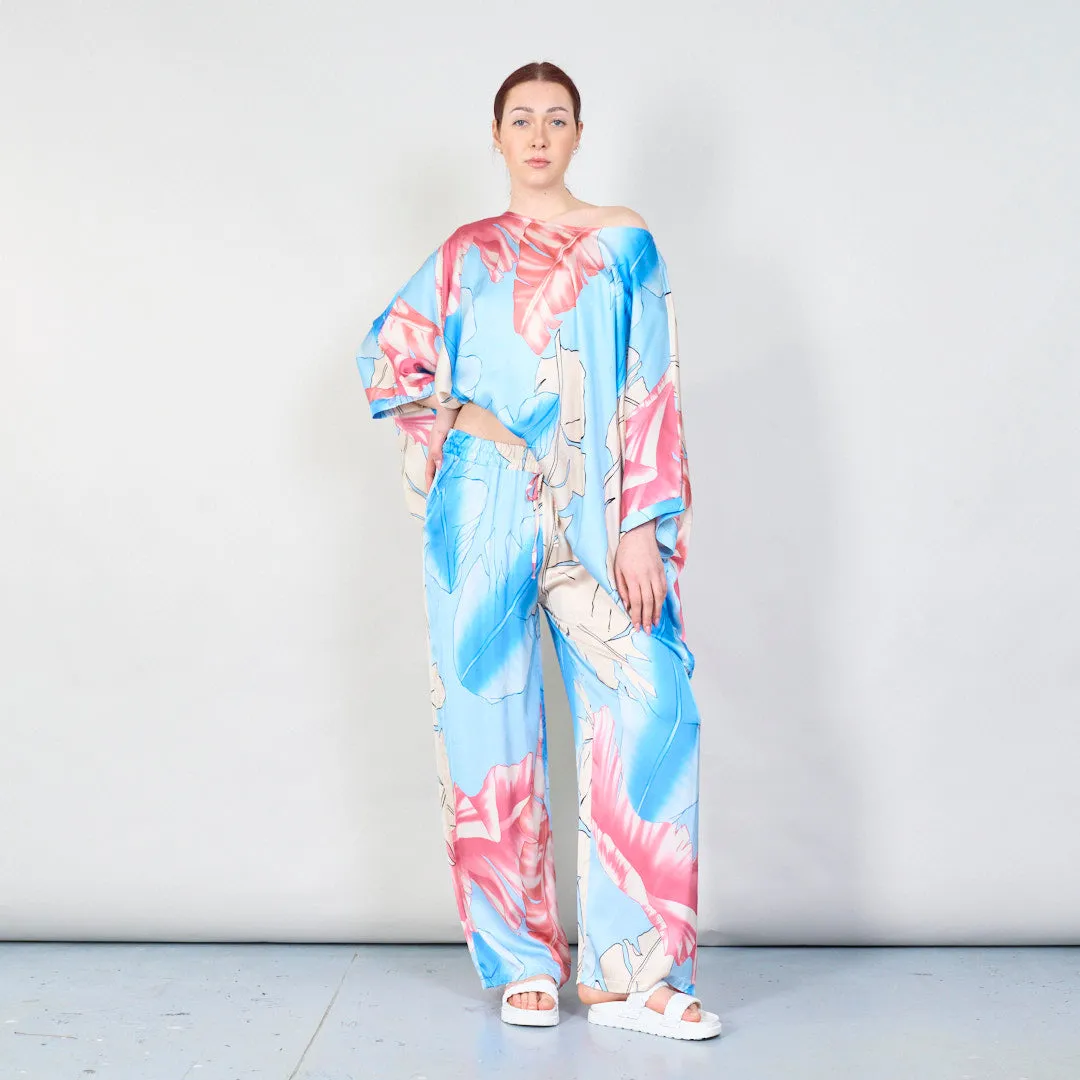 Tropical leaf print wide-leg trousers wholesale
