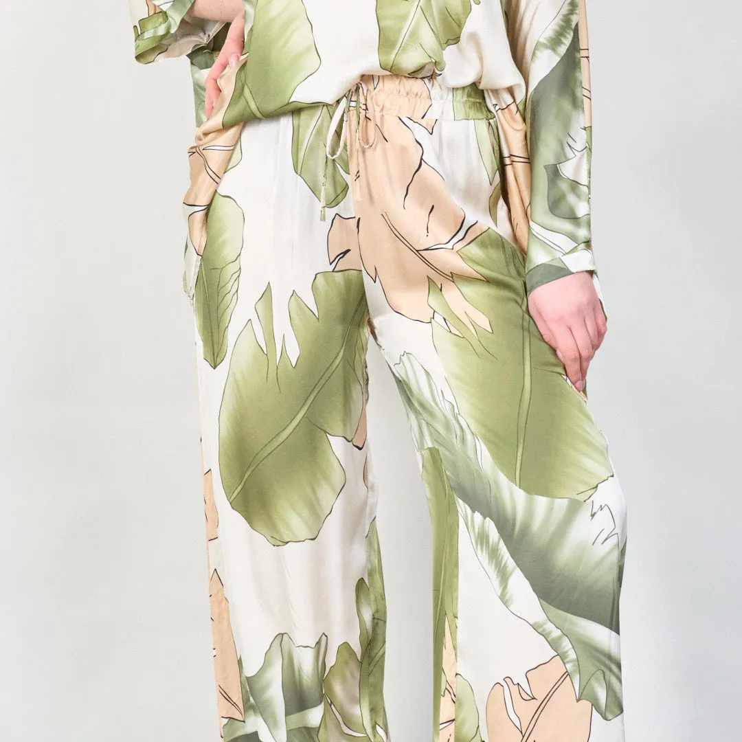 Tropical leaf print wide-leg trousers wholesale