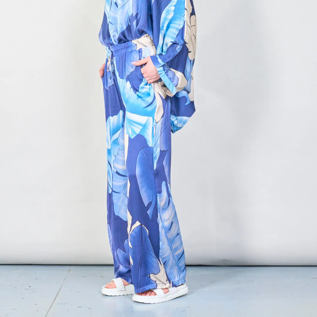 Tropical leaf print wide-leg trousers wholesale