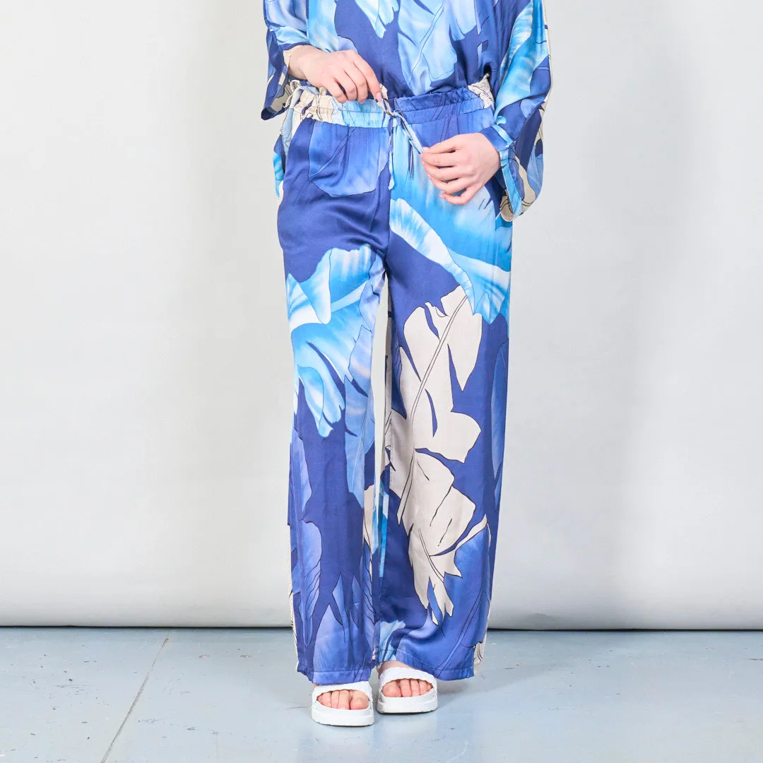 Tropical leaf print wide-leg trousers wholesale