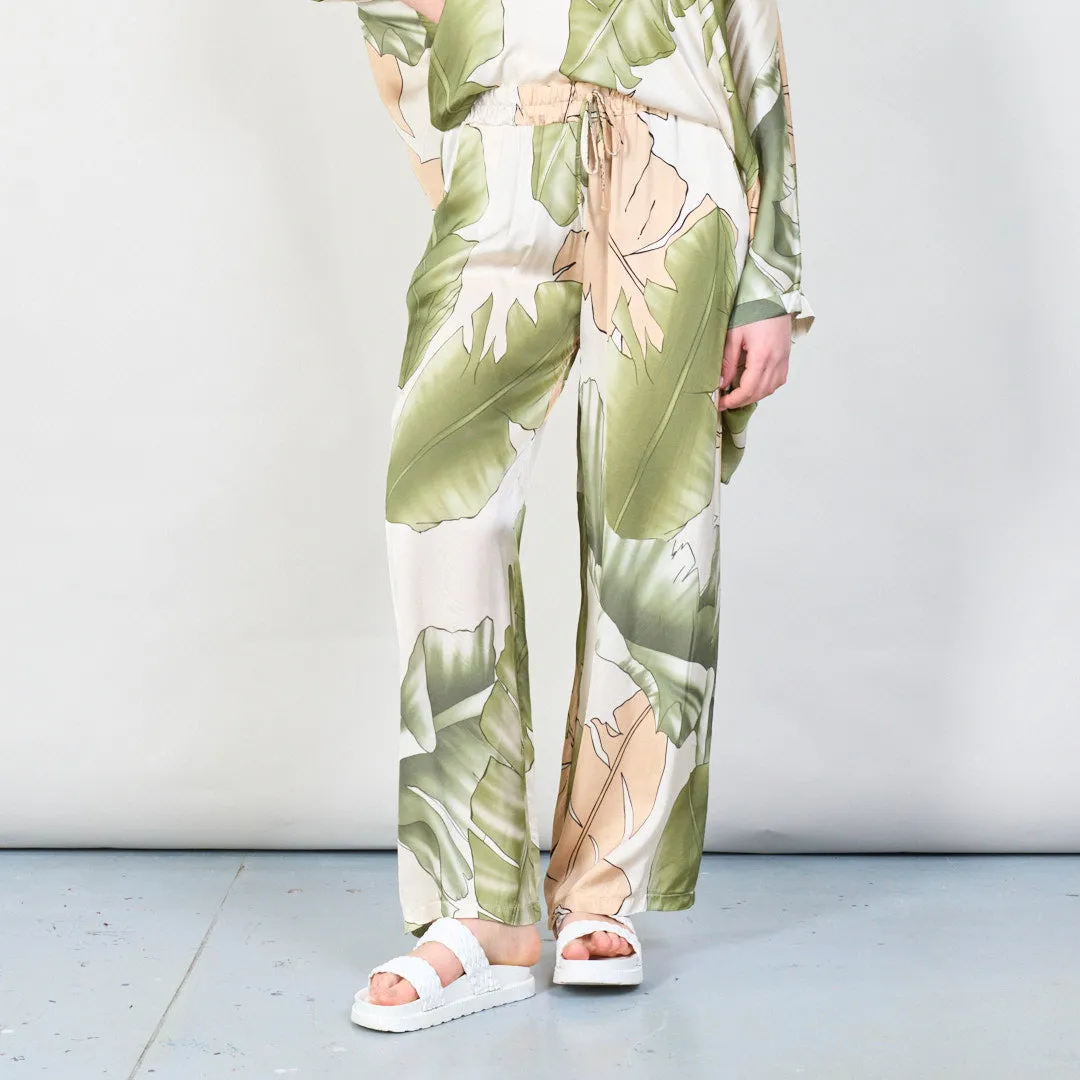 Tropical leaf print wide-leg trousers wholesale