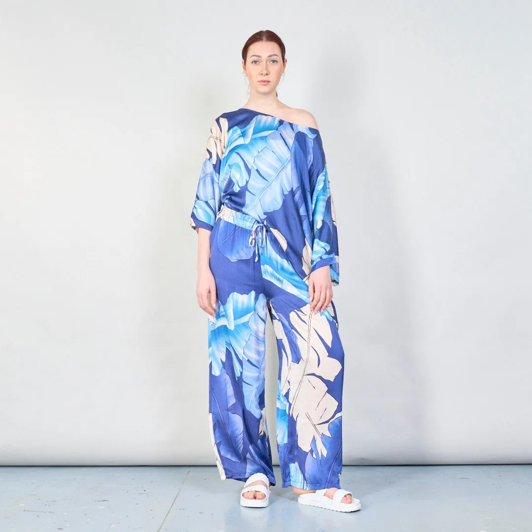 Tropical leaf print wide-leg trousers wholesale