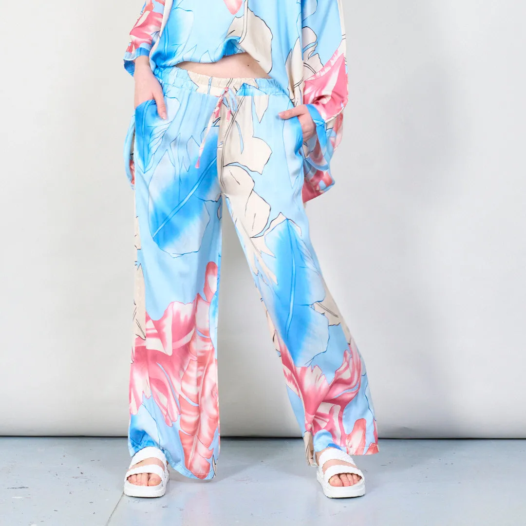 Tropical leaf print wide-leg trousers wholesale