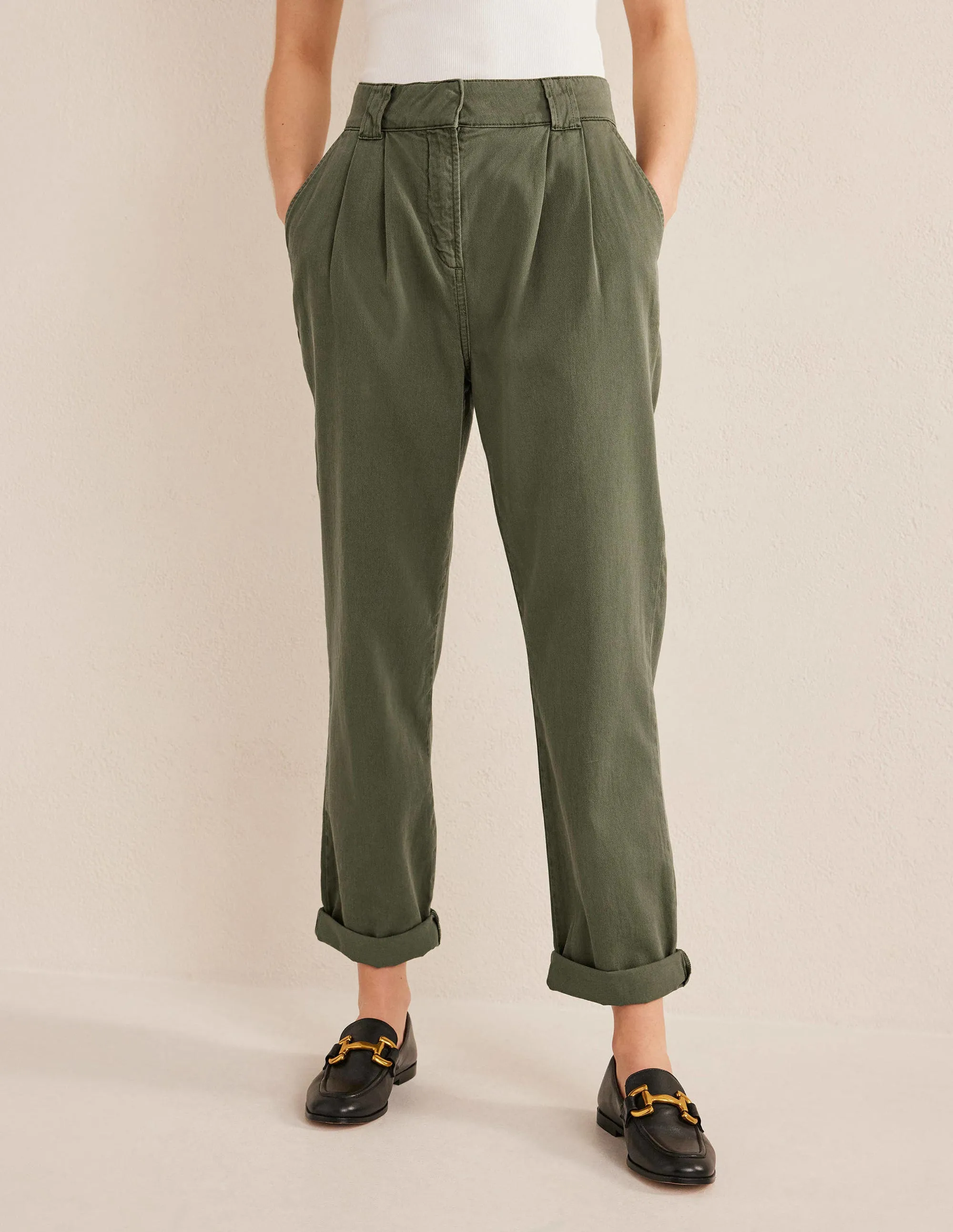 Washed Cotton Casual Trousers-Kale