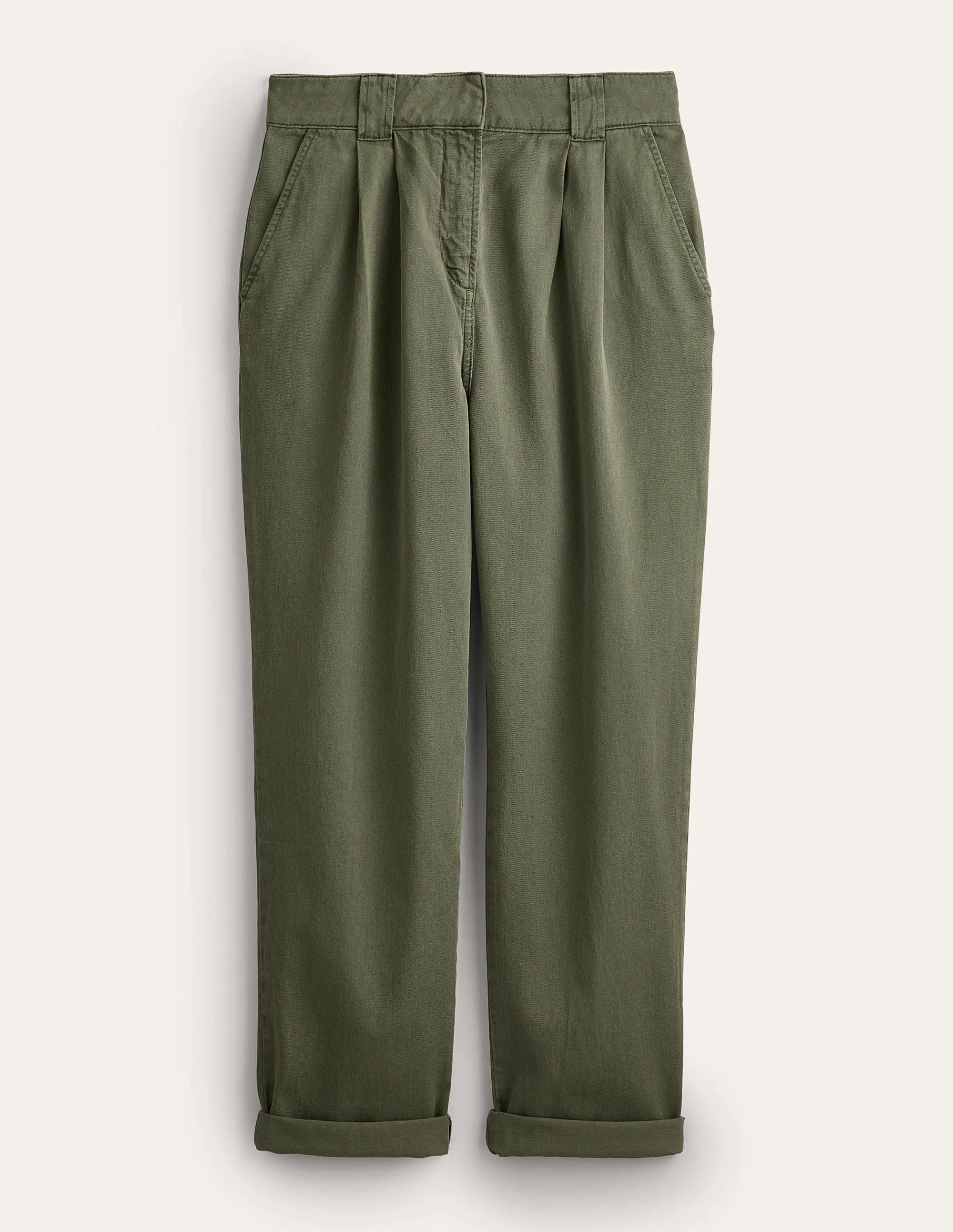 Washed Cotton Casual Trousers-Kale