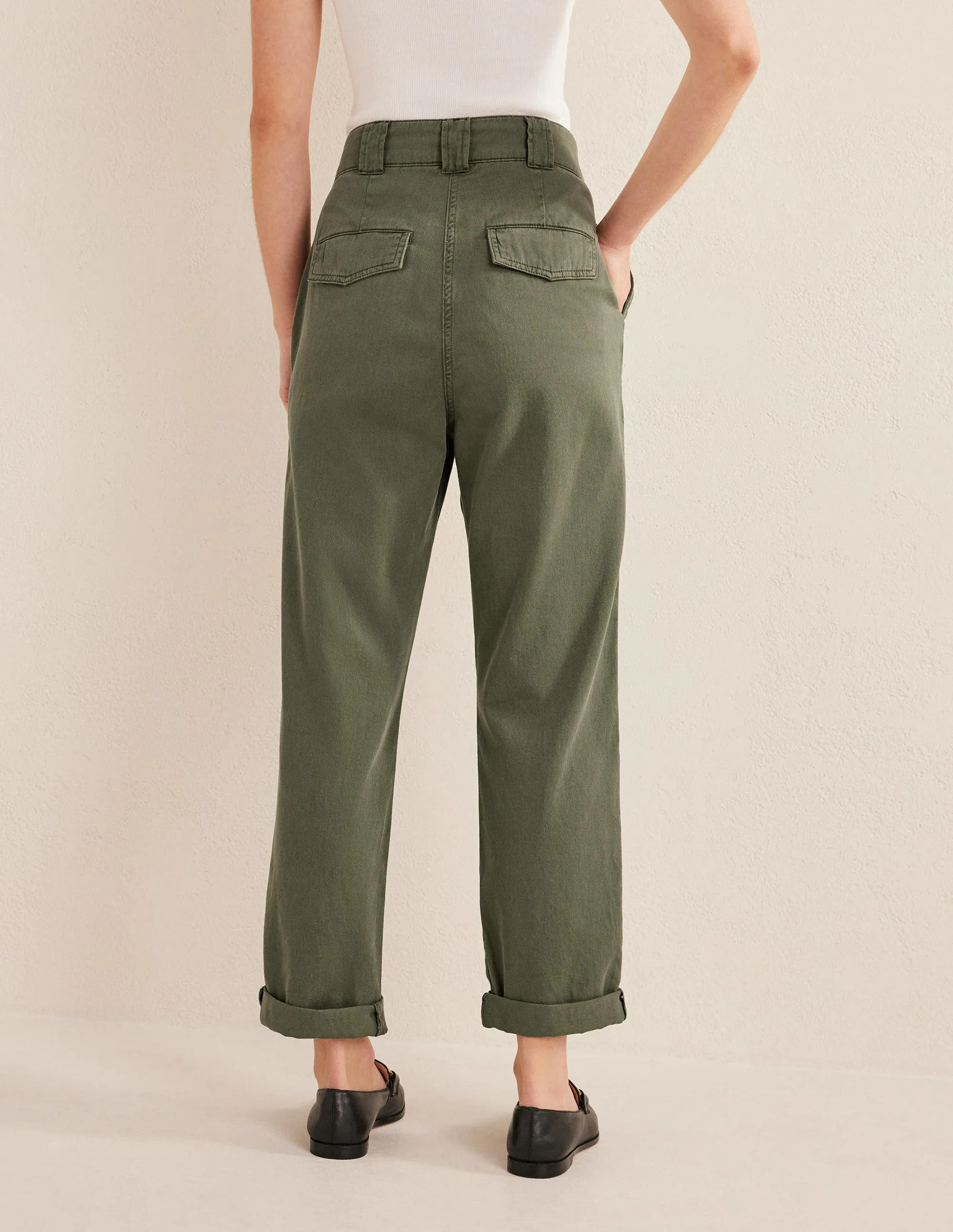 Washed Cotton Casual Trousers-Kale