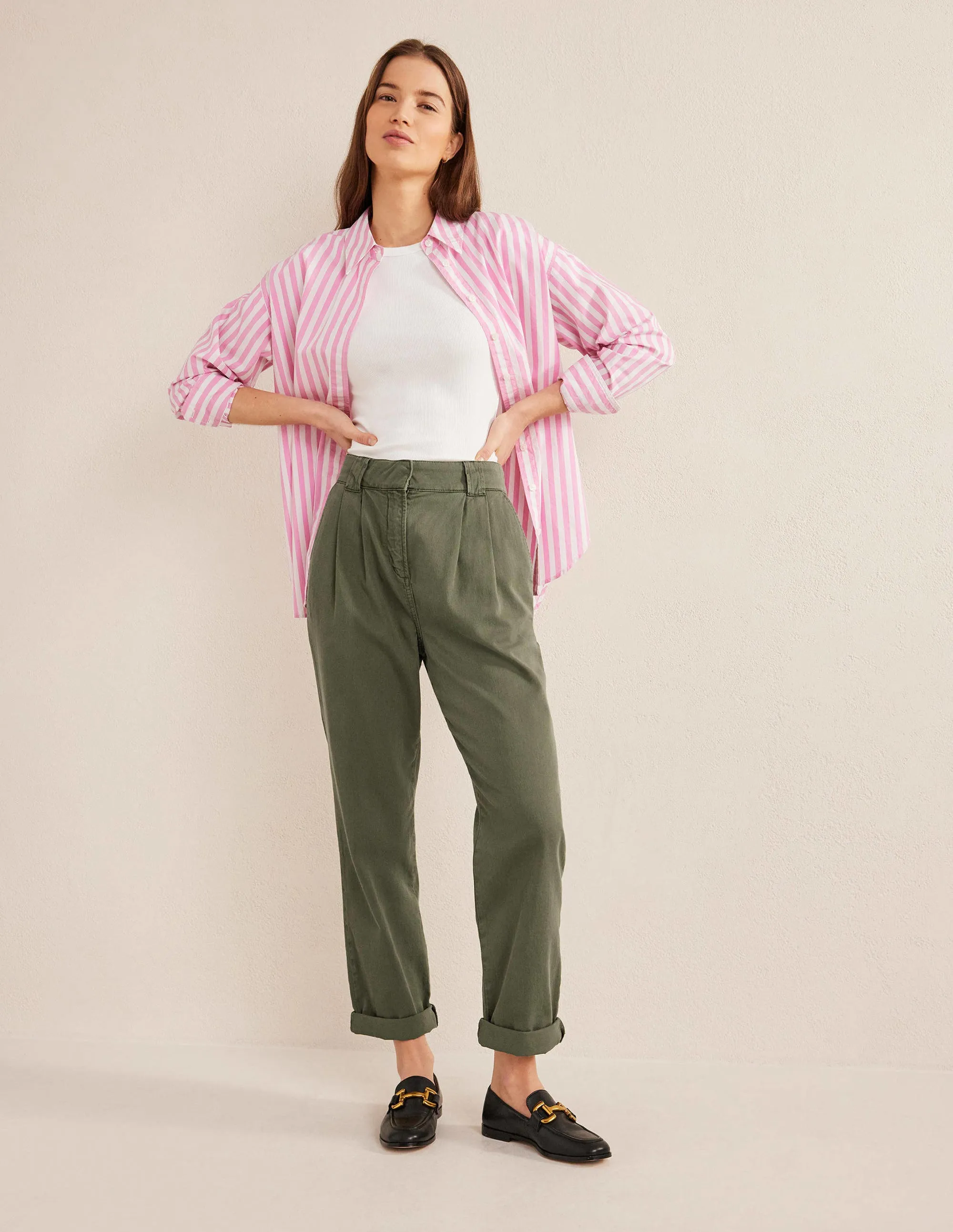 Washed Cotton Casual Trousers-Kale