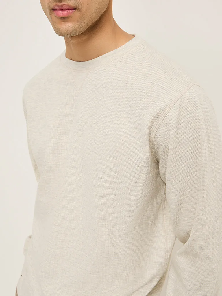 WES Lounge Grey Textured Relaxed-Fit Cotton-Blend T-Shirt