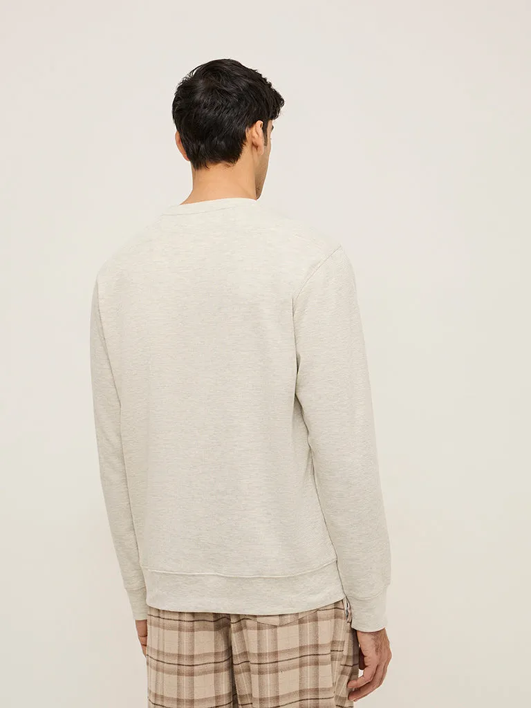 WES Lounge Grey Textured Relaxed-Fit Cotton-Blend T-Shirt