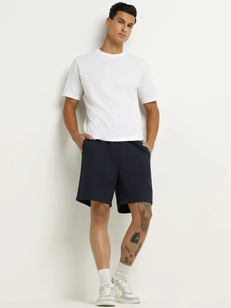WES Lounge White Textured Cotton Blend Relaxed Fit T-Shirt