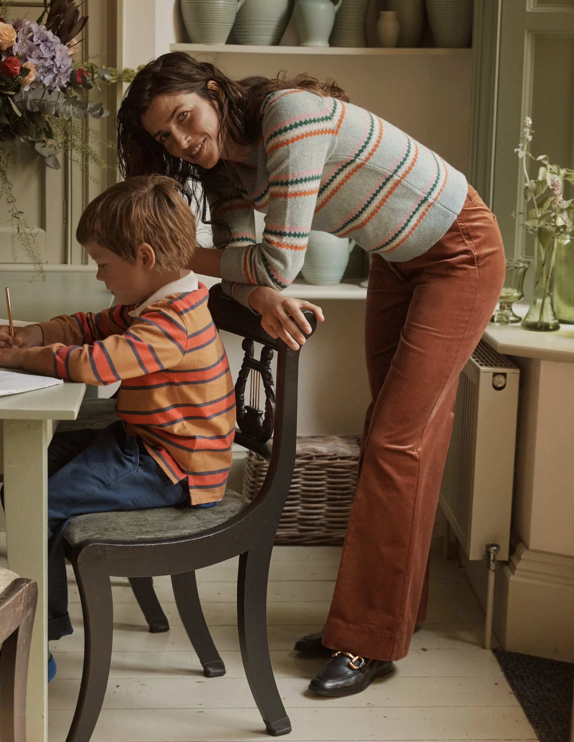 Wide-Leg Corduroy Trousers-Red Oak