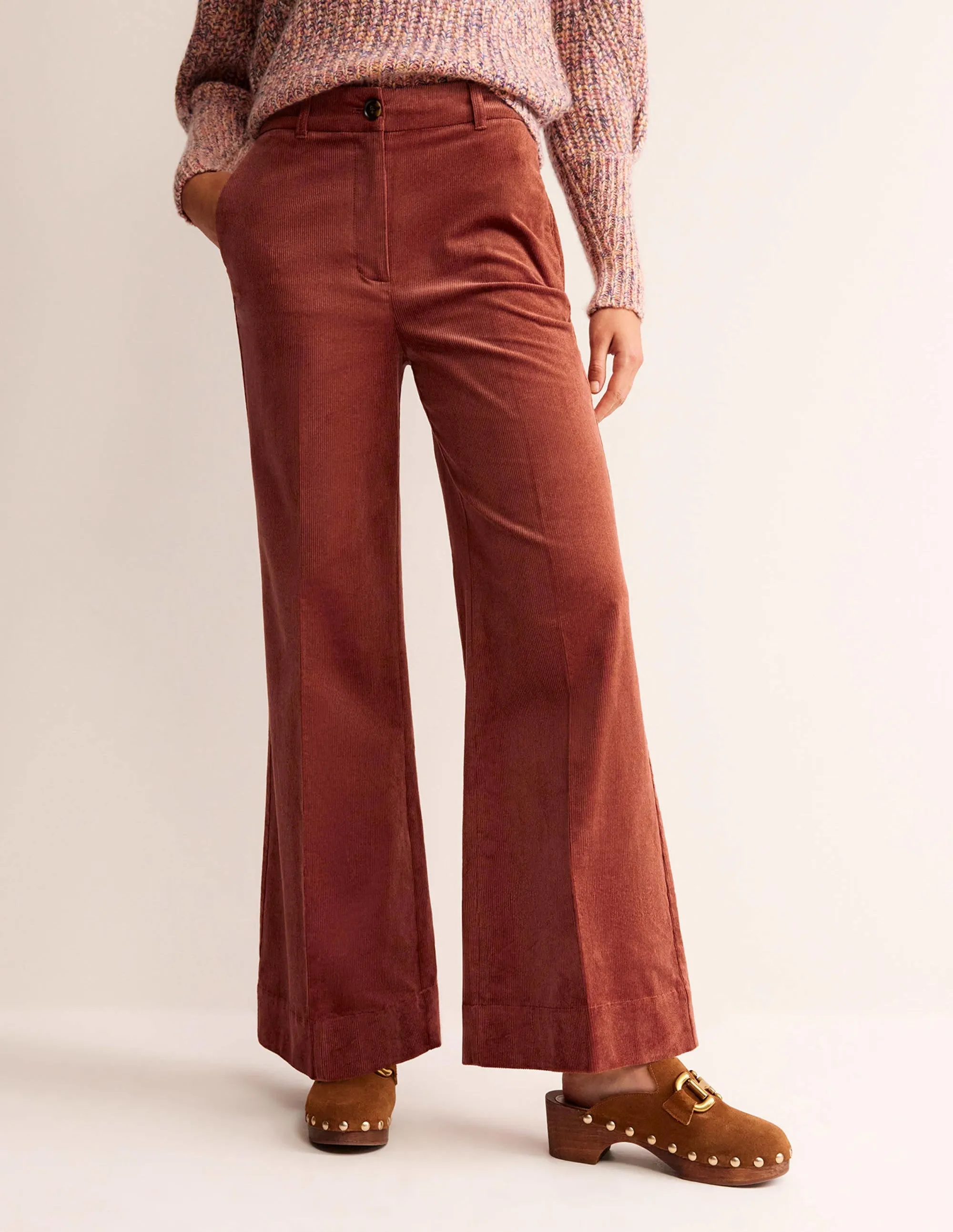 Wide-Leg Corduroy Trousers-Red Oak