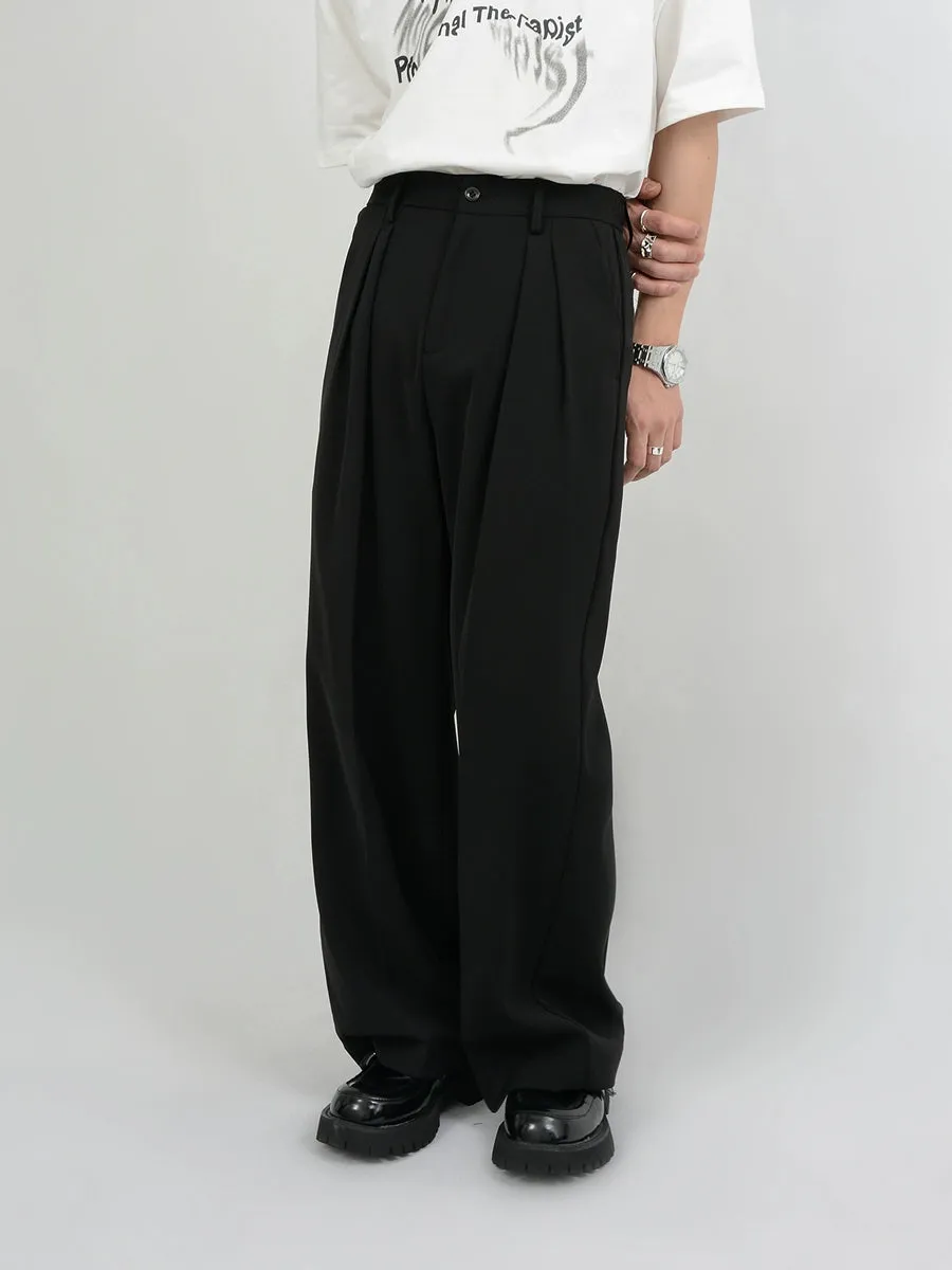Wide Leg Tailored Pleated Trousers