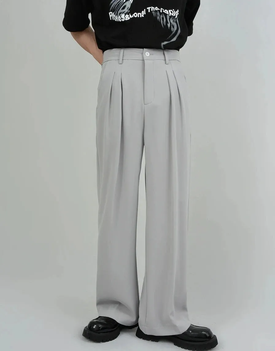 Wide Leg Tailored Pleated Trousers