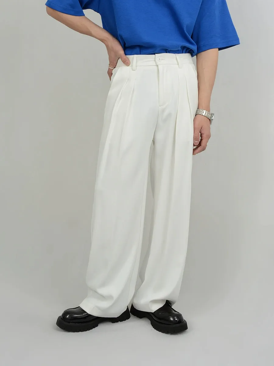 Wide Leg Tailored Pleated Trousers