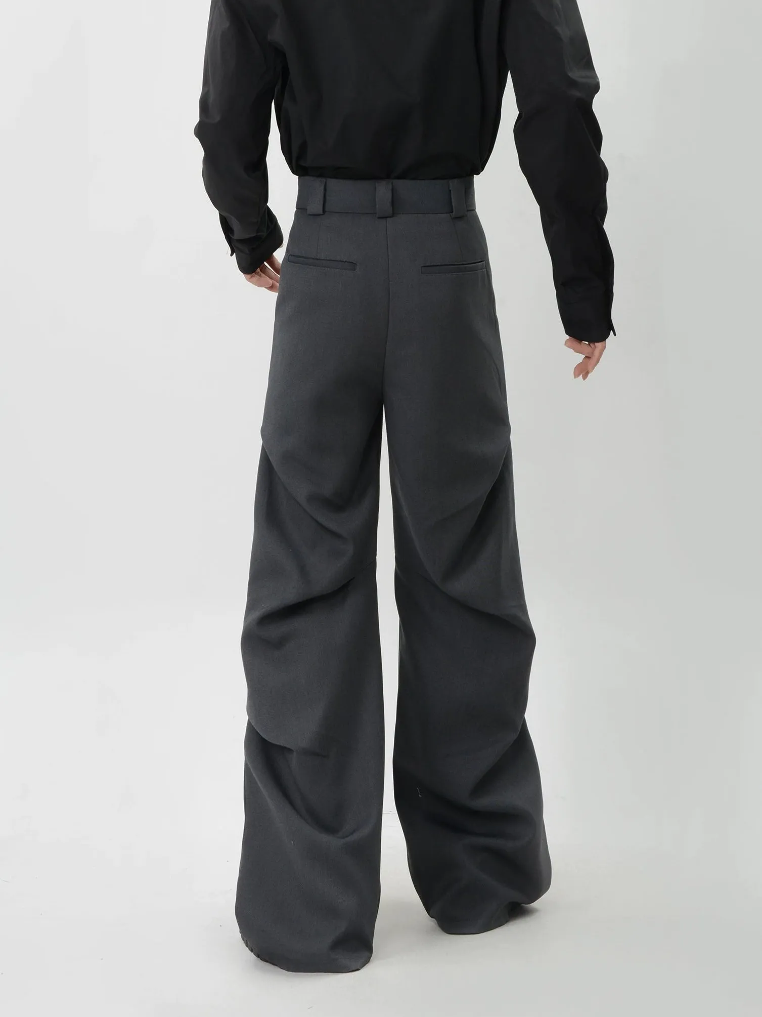 Wide-Leg Zigzag Drape High Waist Trousers