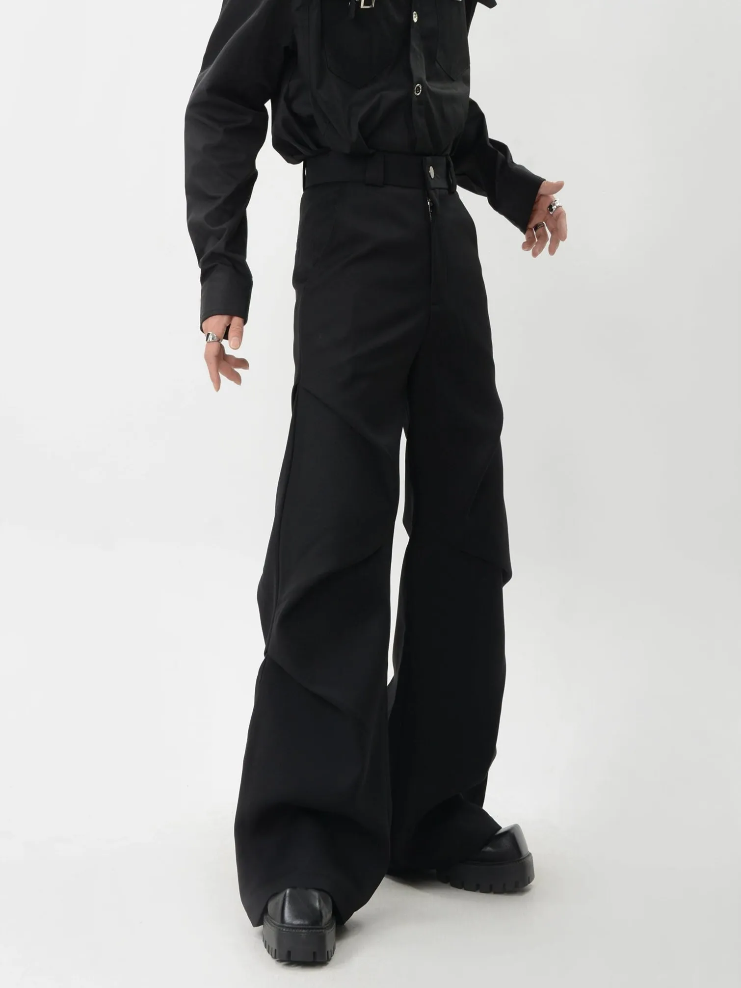 Wide-Leg Zigzag Drape High Waist Trousers