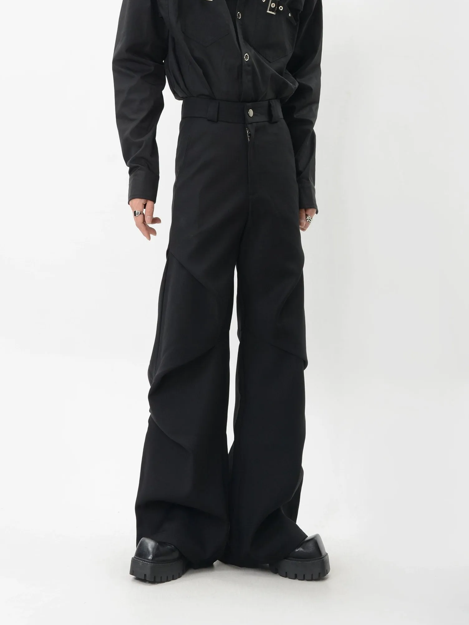 Wide-Leg Zigzag Drape High Waist Trousers