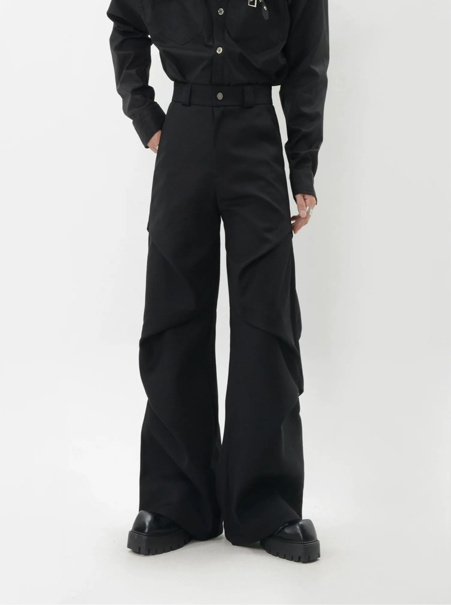 Wide-Leg Zigzag Drape High Waist Trousers