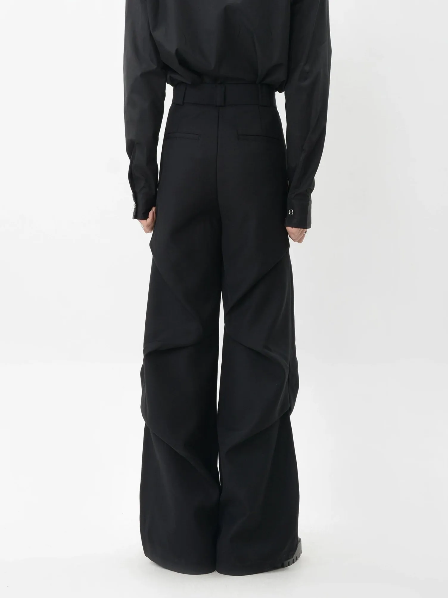 Wide-Leg Zigzag Drape High Waist Trousers