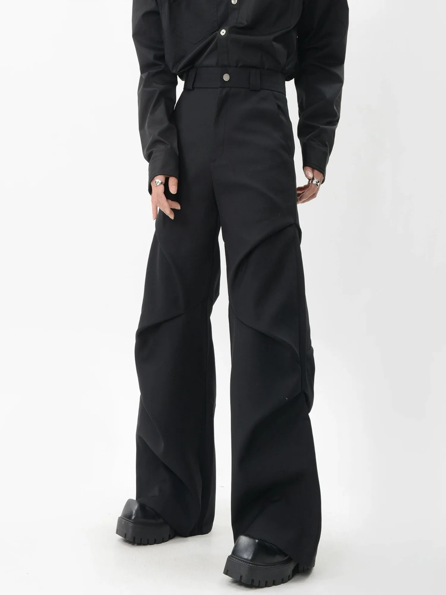 Wide-Leg Zigzag Drape High Waist Trousers