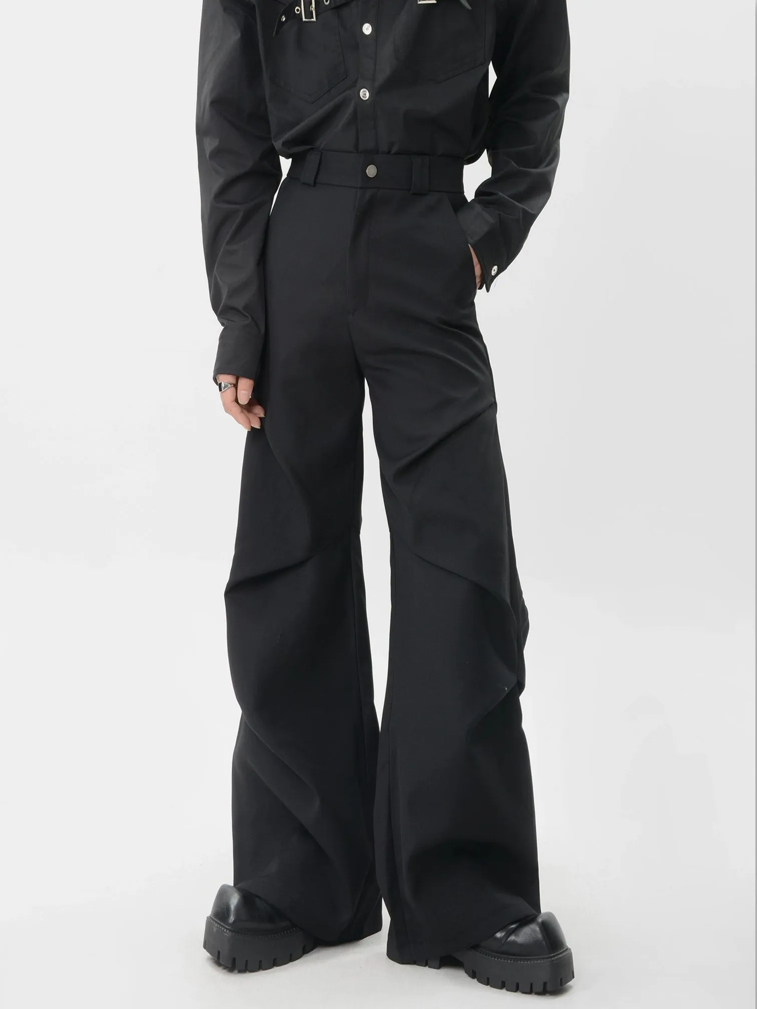 Wide-Leg Zigzag Drape High Waist Trousers