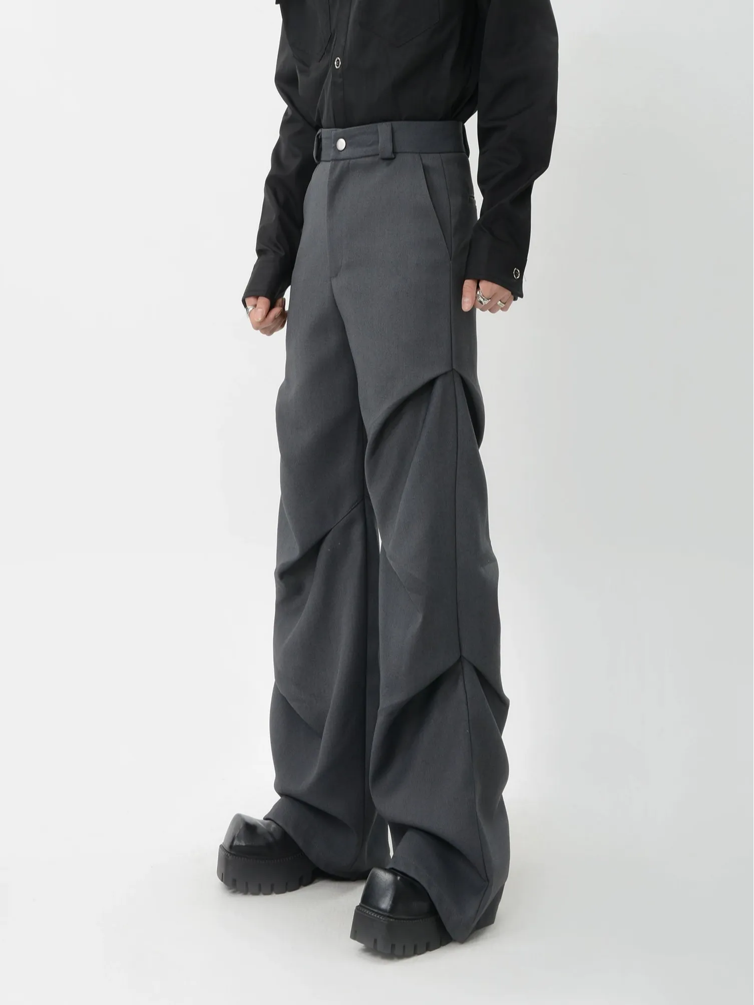 Wide-Leg Zigzag Drape High Waist Trousers
