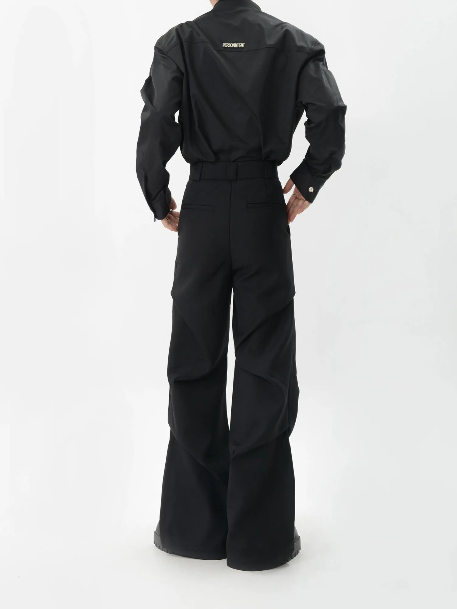 Wide-Leg Zigzag Drape High Waist Trousers