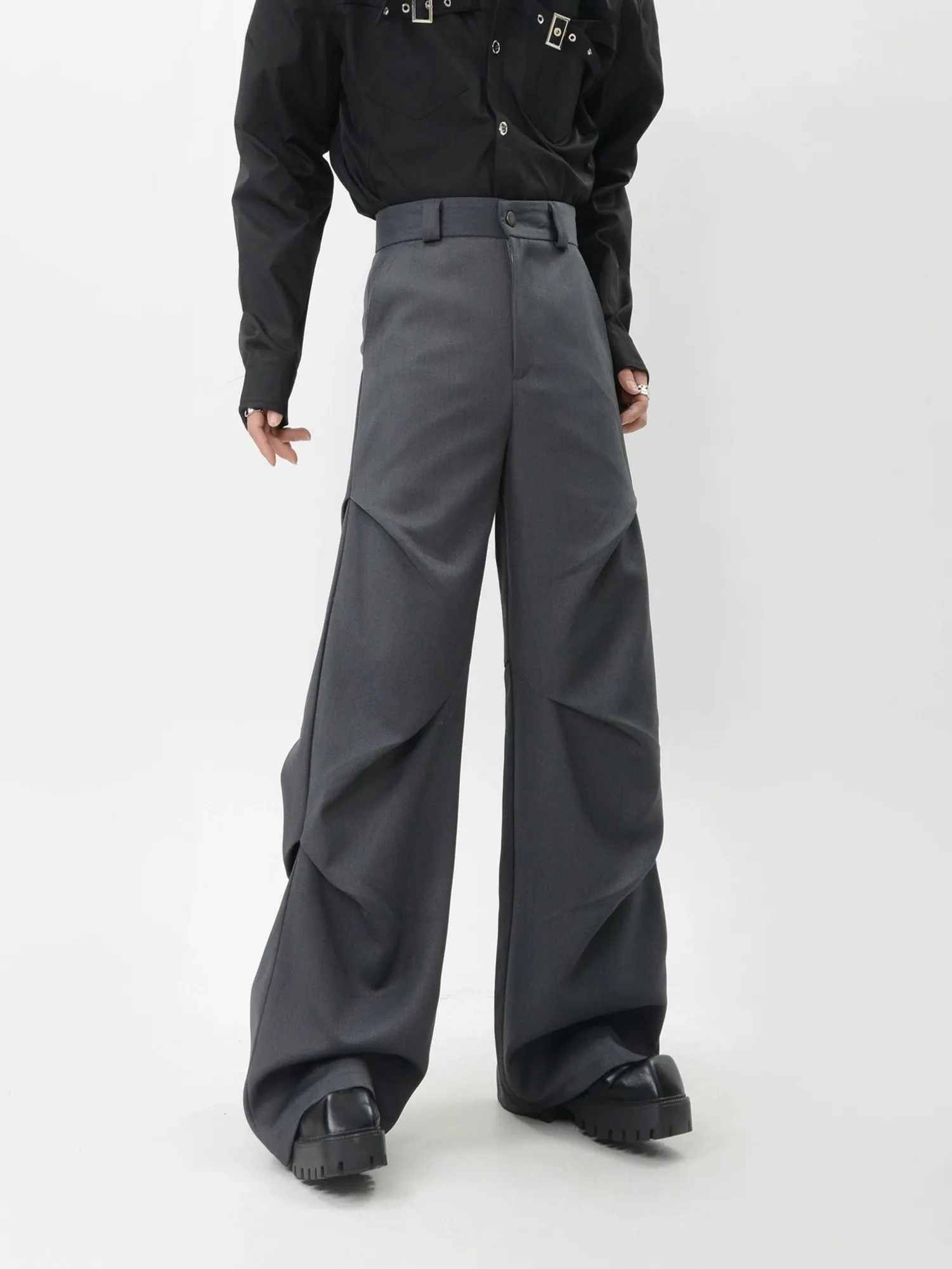 Wide-Leg Zigzag Drape High Waist Trousers