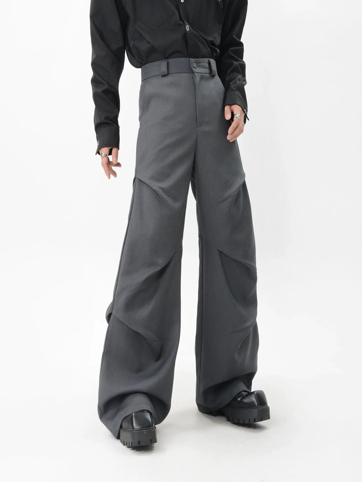 Wide-Leg Zigzag Drape High Waist Trousers