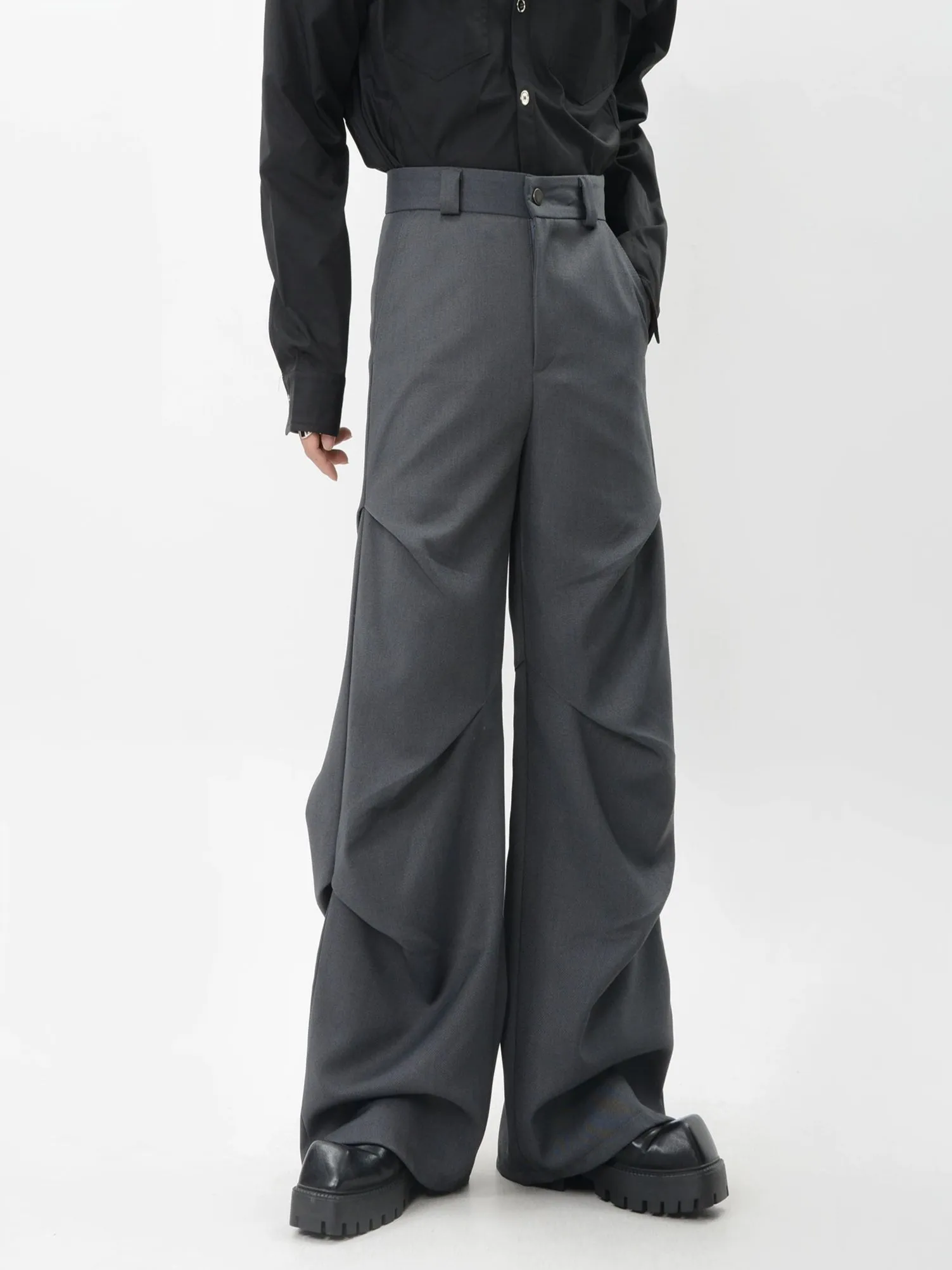 Wide-Leg Zigzag Drape High Waist Trousers