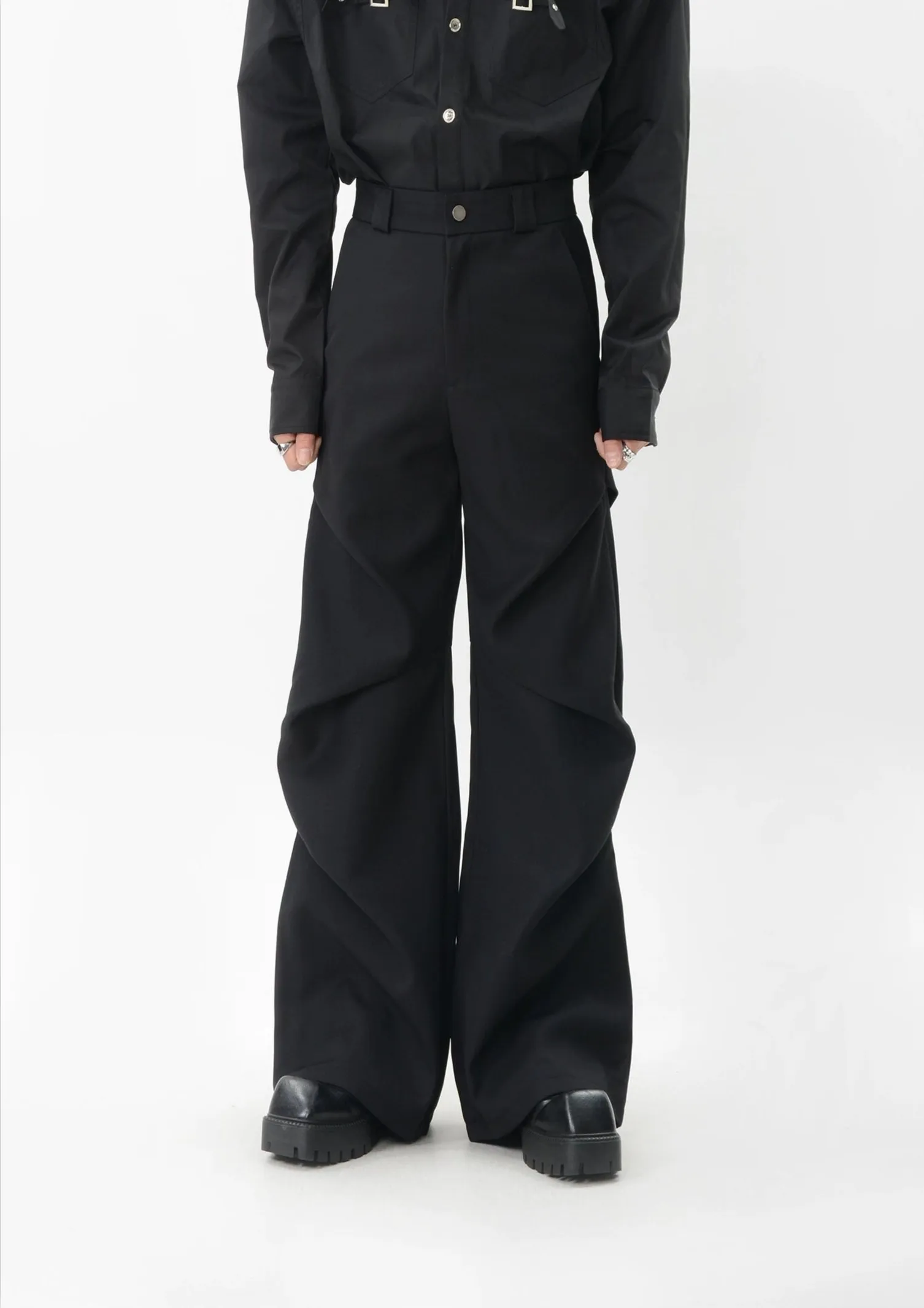 Wide-Leg Zigzag Drape High Waist Trousers