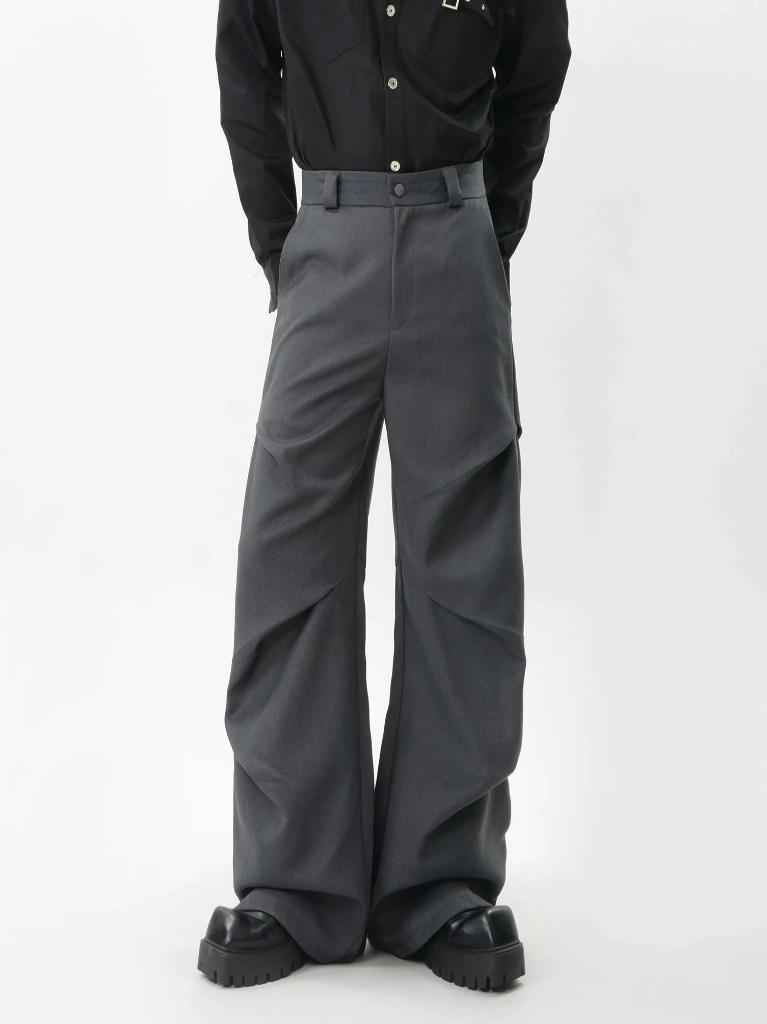 Wide-Leg Zigzag Drape High Waist Trousers