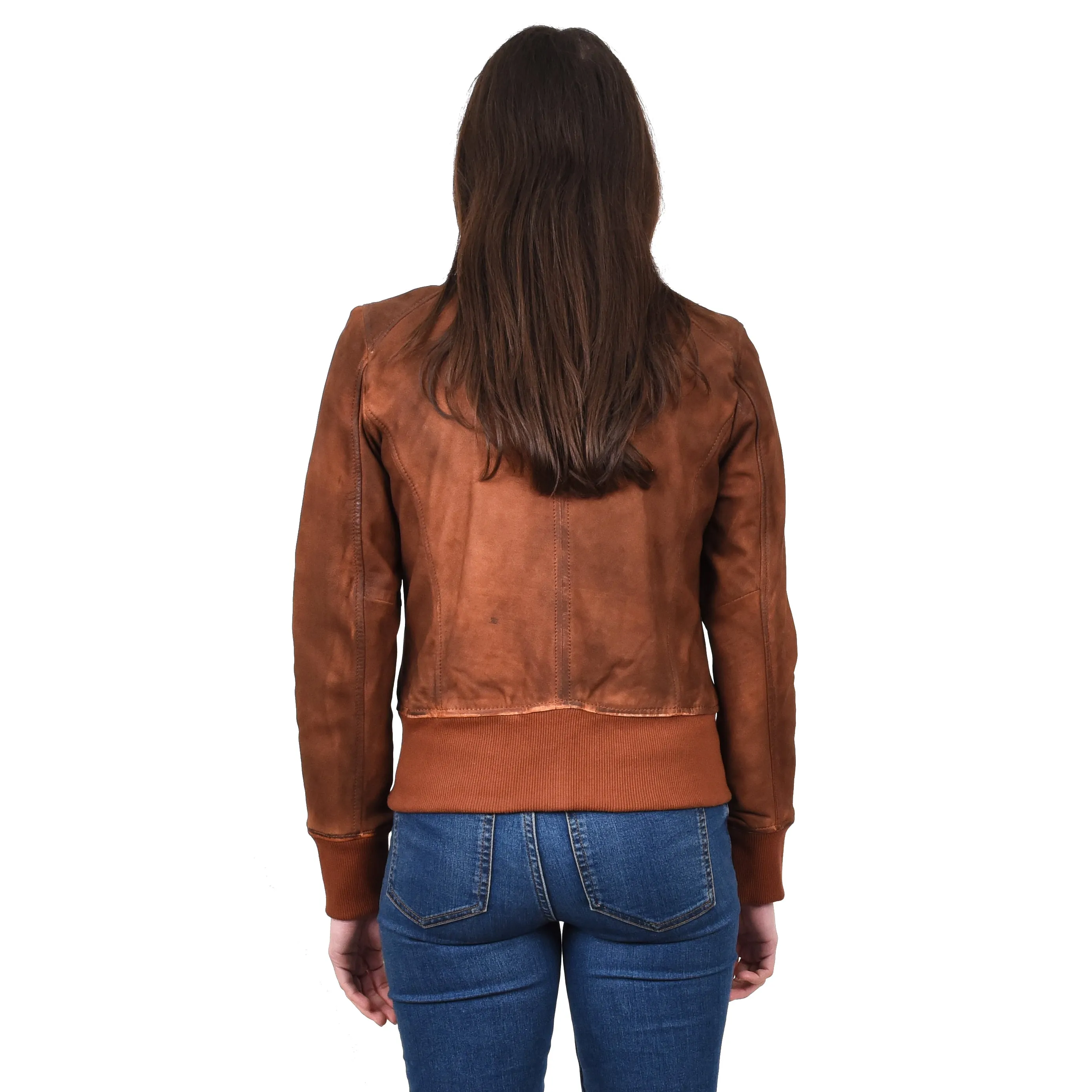 Women's Real Leather Bomber Jacket Slim Fit MA-1 Varsity Chloe Tan