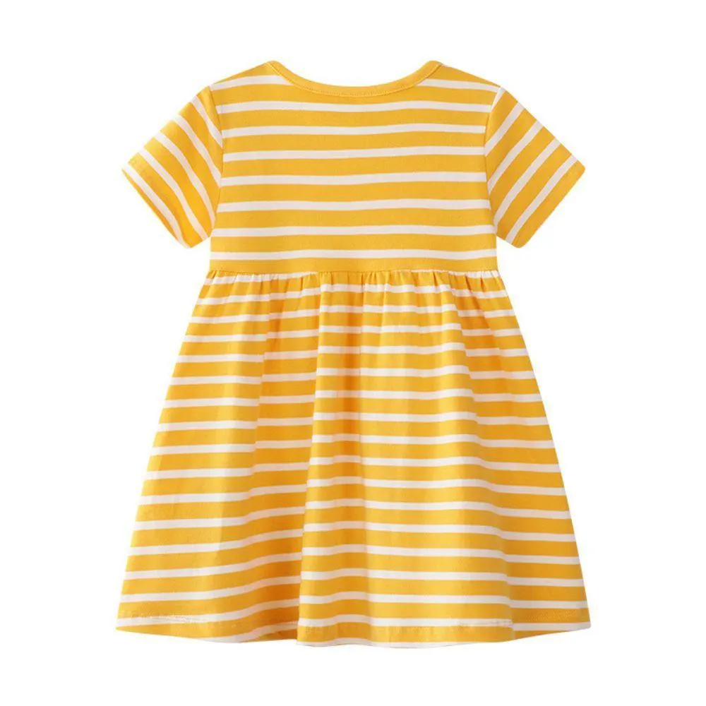 YELLOW STRIPED LITTLE BIRD PRINTED DRESS